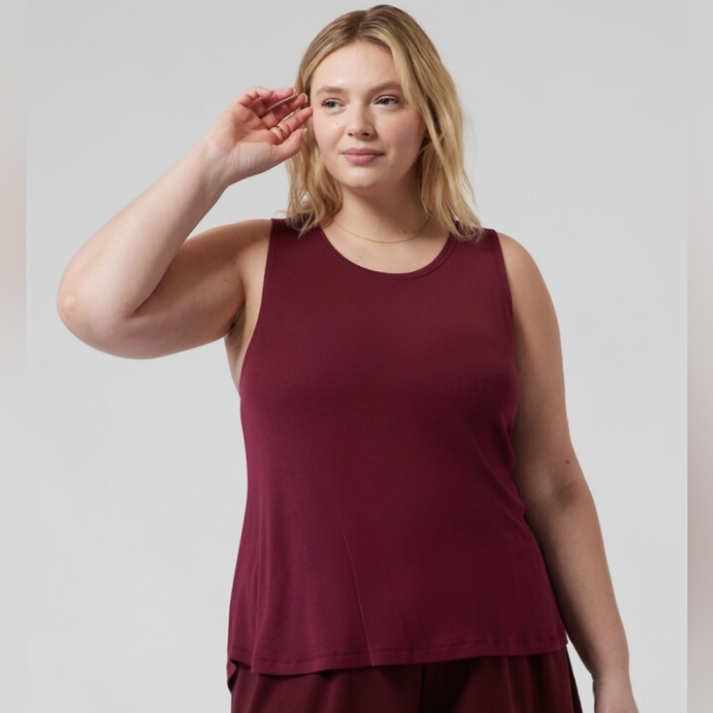 Athleta Well Rested Ribbed Modal Tank XL Burgundy Soft Lounge Sleep Top